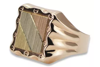 Руска розова роза 14k злато 585 Мъжки пръстен с печат csn006r