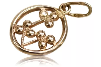 Rose rose russe soviétique 14k 585 or URSS Pendentif feuille vintage vpn064
