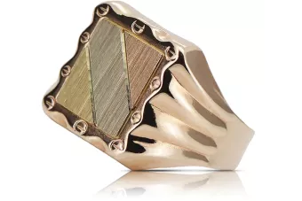 Ruso rosa rosa 14k oro 585 Anillo de sello para hombre csn006r