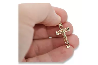 Cruce catolică din aur 14k 585 pandantiv cu cruce din aur galben Isus ctc028y
