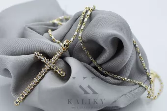 копие на златен кръст с верижка 14k 585 ancra шарка ctc012y&cc084y