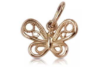 Vintage rose pink 14k 585 gold  butterfly pendant vpn062