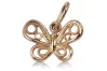 Vintage rose pink 14k 585 gold  butterfly pendant vpn062