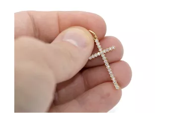 Goldkatholisches Kreuz mit Zirkonen 14k 585 Kreuzanhänger mit Jesus Gelb-Weißgold ctc029y