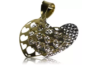 Yellow white 14k 585 gold beautiful modern heart pendant cpn024yw