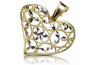Original Italian yellow white 14k gold beautiful modern heart pendant cpn030