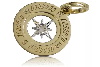 Original Italian yellow white 14k gold beautiful compass pendant cpn032yw