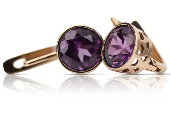 Vintage Ohrringe aus rosarotem 14k Gold 585 mit Amethyst vec107