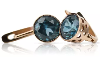 Vintage kolczyki z różowego czerwonego 14k złota 585 z Akwamarynem vec107