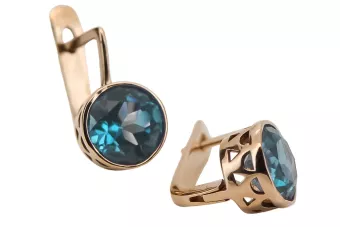 Vintage-Ohrringe aus rosarotem 14-karätigem Gold 585 mit Aquamarin vec107