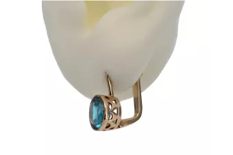 Cercei vintage din aur 585 de 14k, roșu trandafir, cu acvamarin vec107
