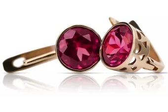 Pendientes vintage en oro rosa rojo 14k 585 con rubí vec107
