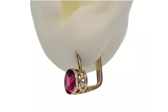 Cercei vintage din aur 585 rosu trandafir 14k cu rubin vec107