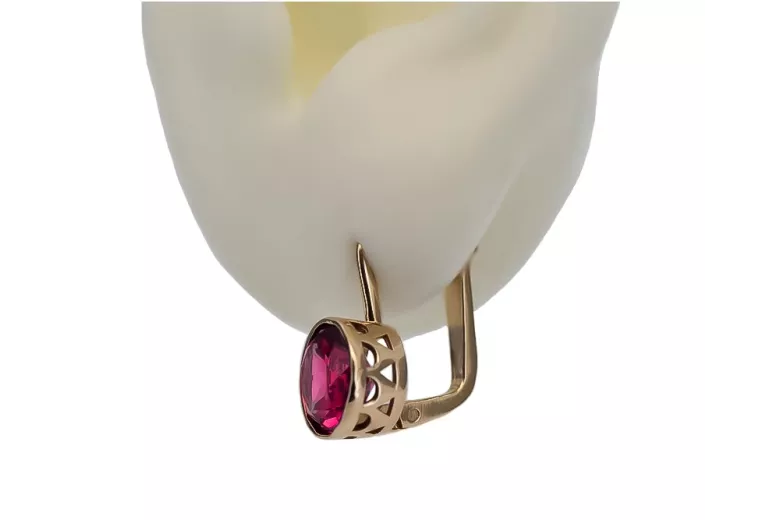 Vintage rose pink 14k 585 gold Ruby earrings vec107
