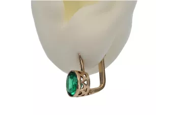 Cercei vintage din aur 14k rosu trandafir 585 cu Smarald vec107