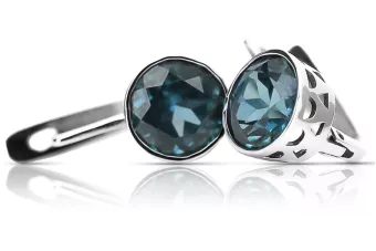 Ruské vinobraní stříbrné náušnice 925 s Aquamarine VEC107S