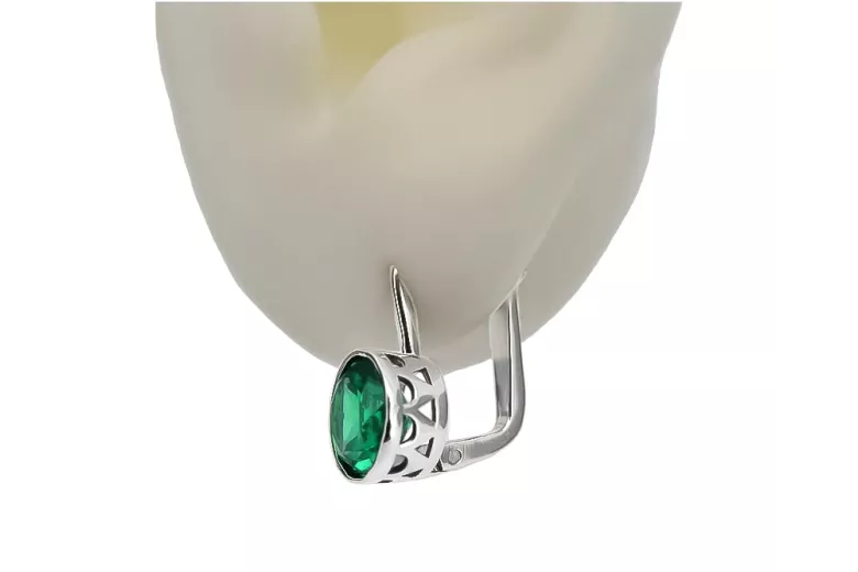 الروسية الفاخرة الأقراط الفضية 925 مع Emerald vec107s