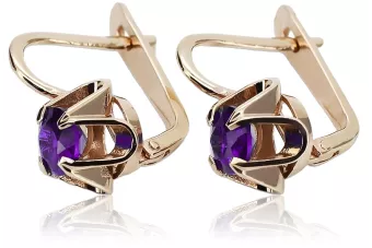 Pendientes vintage de oro rosa rojo 14k 585 con alejandrita vec018