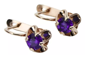 Cercei vintage din aur 585 de 14k, roșu trandafir, cu alexandrit vec018