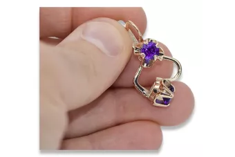 Βίντεζ σκουλαρίκια από ροζ κόκκινο 14k χρυσό 585 με αλεξανδρίτη vec018