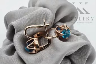 Cercei vintage din aur 585 de 14k, roșu trandafir, cu acvamarin vec018