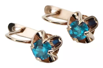 Cercei vintage din aur 585 de 14k, roșu trandafir, cu acvamarin vec018