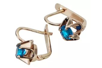 Cercei vintage din aur 585 de 14k, roșu trandafir, cu acvamarin vec018