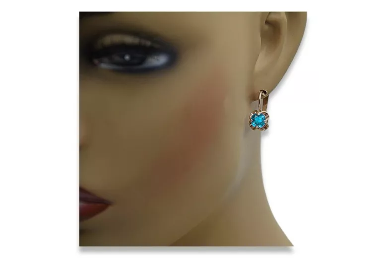 Vintage rose pink 14k 585 gold Aquamarine earrings vec018 Russian Soviet style