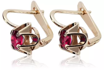 Vintage náušnice s růžovou červenou 14k zlatou 585 s Rubinem VEC018