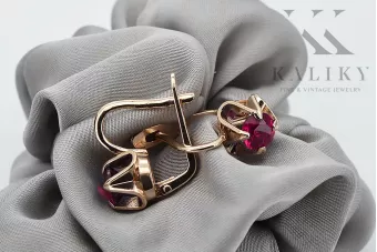 Pendientes vintage en oro rosa rojo 14k 585 con rubí vec018