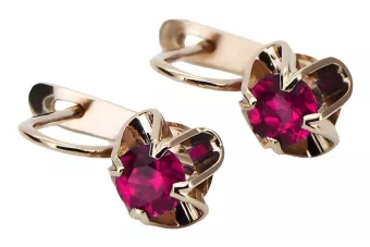Pendientes vintage en oro rosa rojo 14k 585 con rubí vec018
