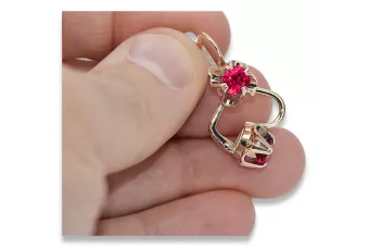 Pendientes vintage en oro rosa rojo 14k 585 con rubí vec018