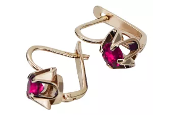 Pendientes vintage en oro rosa rojo 14k 585 con rubí vec018