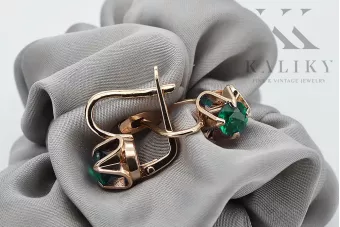 Vintage rose pink 14k 585 gold Emerald earrings vec018 Russian Soviet style