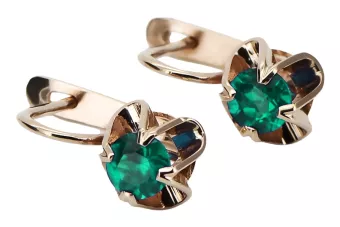 Vintage rose pink 14k 585 gold Emerald earrings vec018 Russian Soviet style