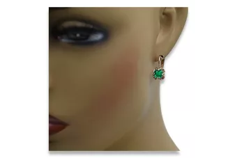 Vintage rose pink 14k 585 gold Emerald earrings vec018 Russian Soviet style
