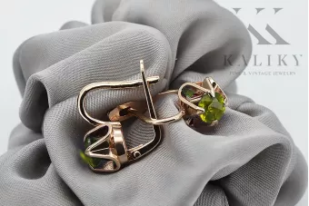 Винтажные серьги из розово-красного золота 585 пробы с перидотом vec018