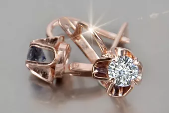 Pendientes vintage hechos de oro rosa rojo 14k 585 con circonita cúbica vec018