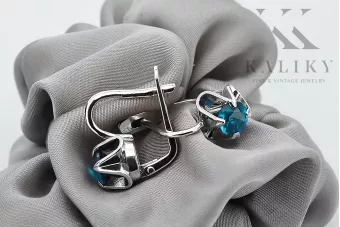 Ρωσικά βιντέα ασημένια ακουστικά 925 με Aquamarine vec018s