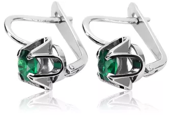 Винтидж Сребърни Обеци 925 с Изумруд 17mm