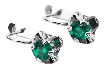 Vintage Silver 925 Emerald Earrings 17mm