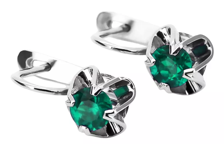 Vintage 925 Silver Emerald earrings vec018s Russian Soviet style
