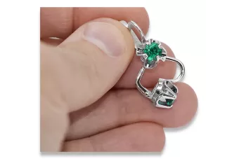 Vintage Silver 925 Emerald Earrings 17mm