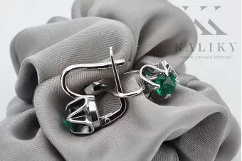 Винтидж Сребърни Обеци 925 с Изумруд 17mm