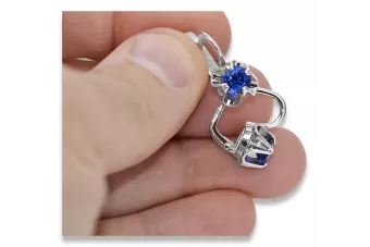 Vintage 925 Silver Sapphire earrings vec018s Russian Soviet style
