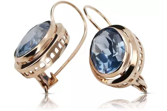 Vintage náušnice s růžovou červenou 14k zlatou 585 s Aquamarine Vec114