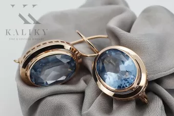 Vintage náušnice s ružovými červenými 14K zlata 585 s Aquamarine VEC114