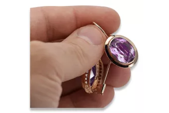 Vintage rose pink 14k 585 gold Amethyst earrings vec114