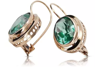 Boucles d'oreilles vintage en or rose rouge 14 carats 585 avec émeraude vec114