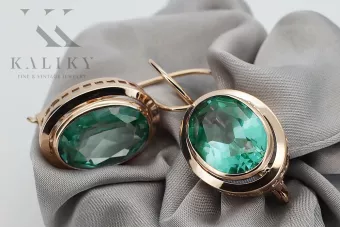 Vintage Ohrringe aus rosarotem 14k Gold 585 mit Smaragd vec114